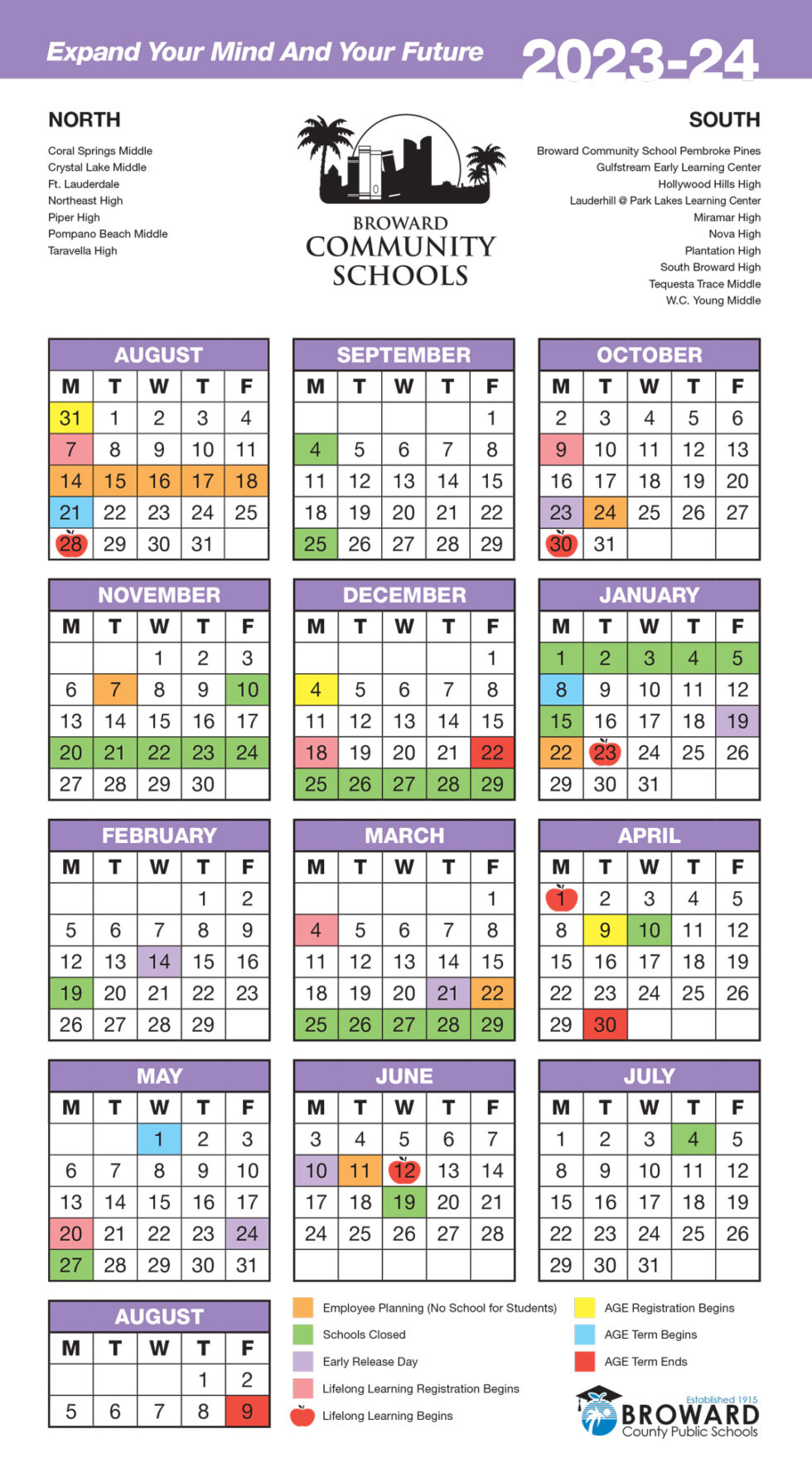 Broward Community Schools Calendar School Terms and Holidays